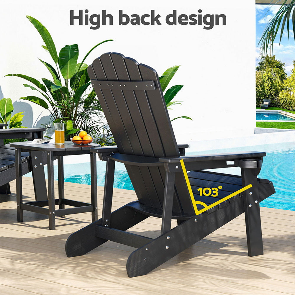 Outdoor Table and Chairs HDPE Adirondack Beach Chair Sun Lounge Patio Furniture Garden Black Fast shipping On sale
