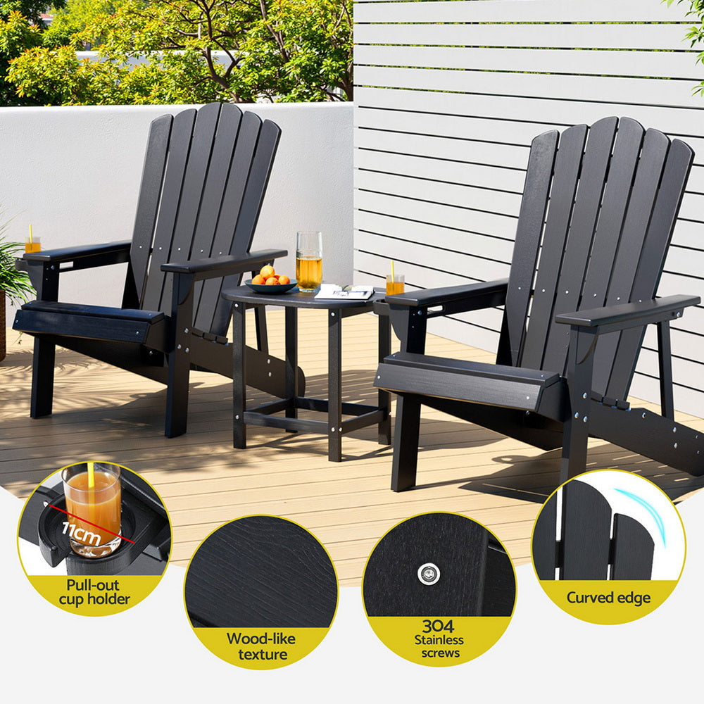 Outdoor Table and Chairs HDPE Adirondack Beach Chair Sun Lounge Patio Furniture Garden Black Fast shipping On sale