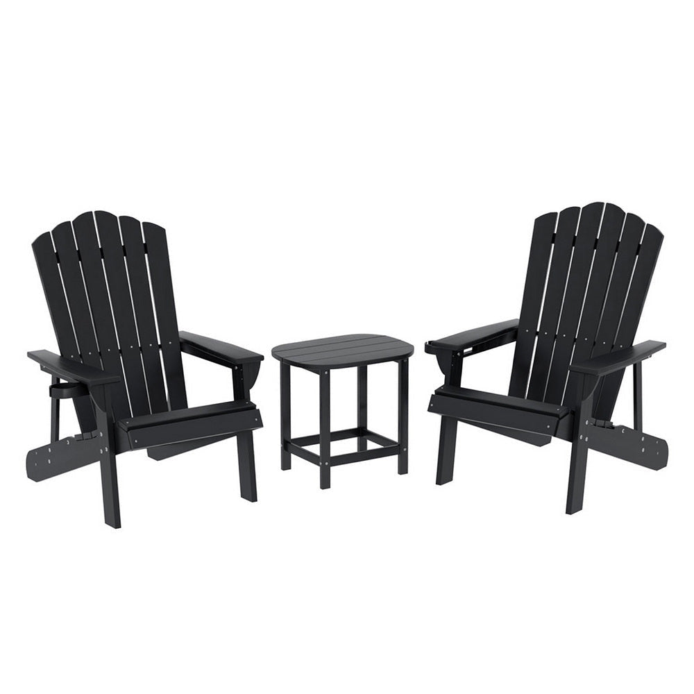 Outdoor Table and Chairs HDPE Adirondack Beach Chair Sun Lounge Patio Furniture Garden Black Fast shipping On sale