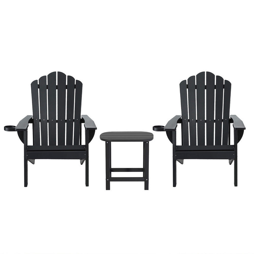 Outdoor Table and Chairs HDPE Adirondack Beach Chair Sun Lounge Patio Furniture Garden Black Fast shipping On sale