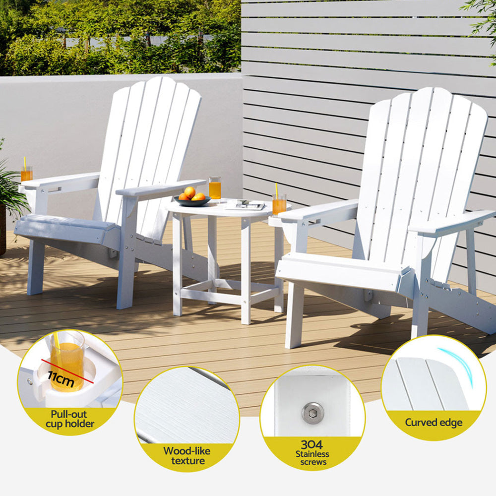 Outdoor Table and Chairs HDPE Adirondack Beach Chair Sun Lounge Patio Furniture Garden White Fast shipping On sale