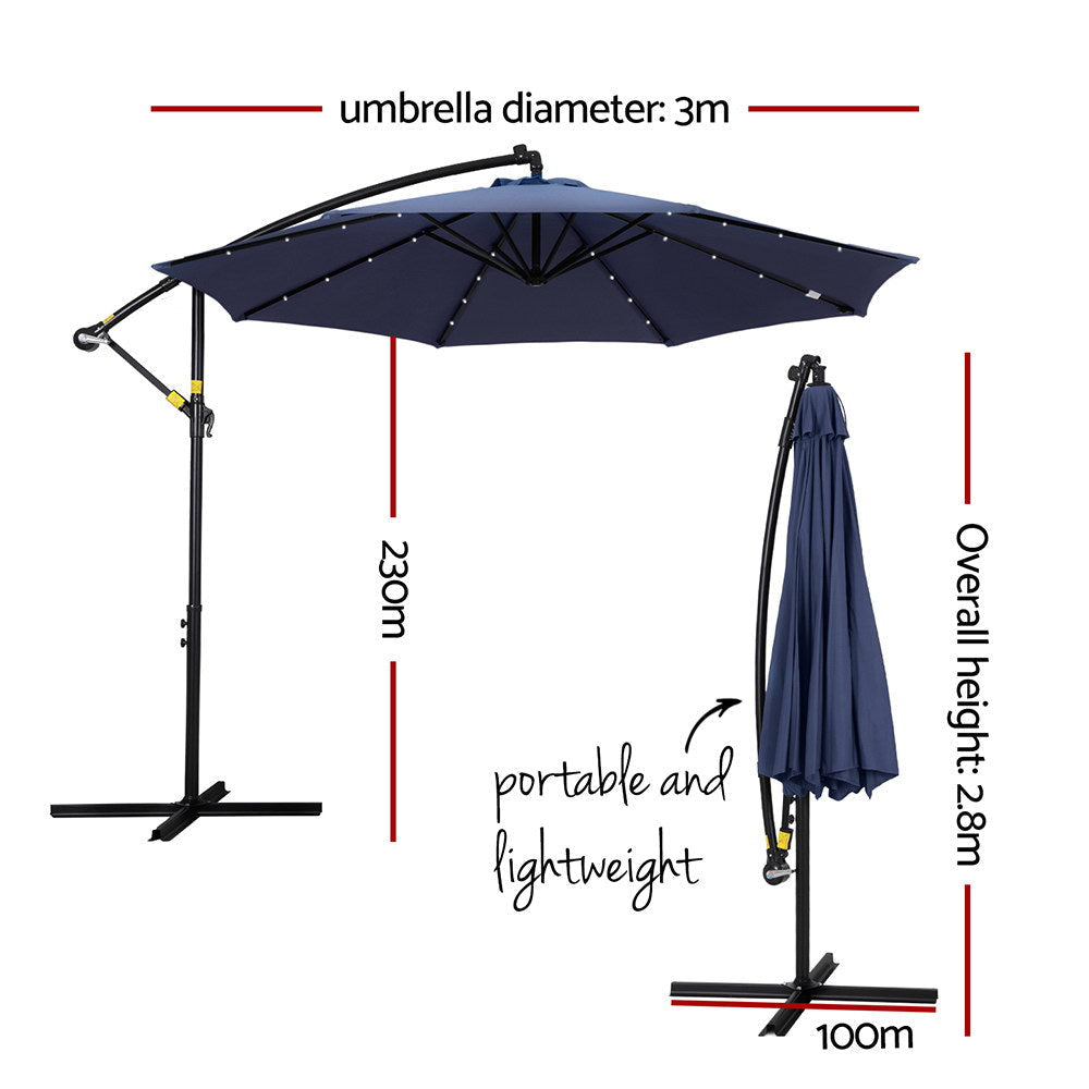 Outdoor Umbrella 3M Cantilever Beach LED Umbrellas Garden Shade Patio Decor Fast shipping On sale