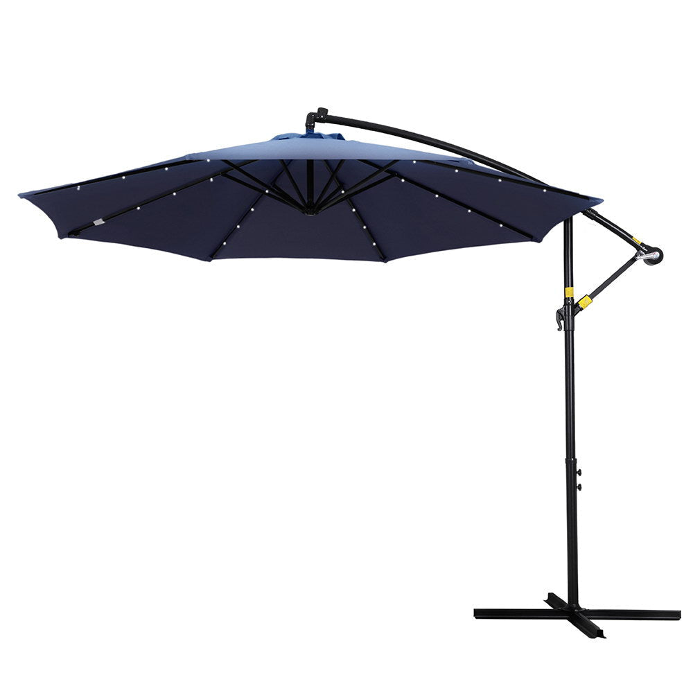 Outdoor Umbrella 3M Cantilever Beach LED Umbrellas Garden Shade Patio Decor Fast shipping On sale