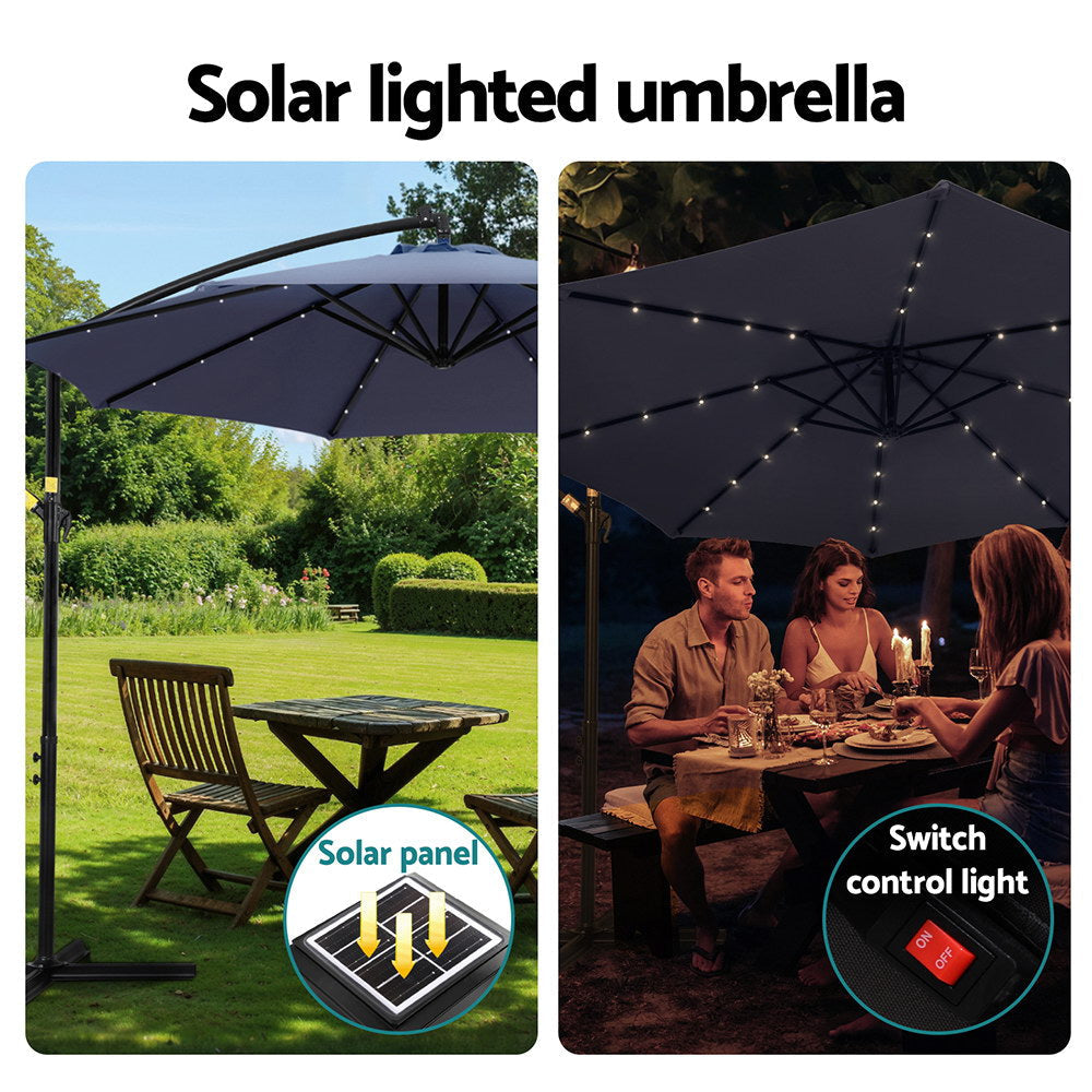 Outdoor Umbrella 3M Cantilever Beach LED Umbrellas Garden Shade Patio Decor Fast shipping On sale