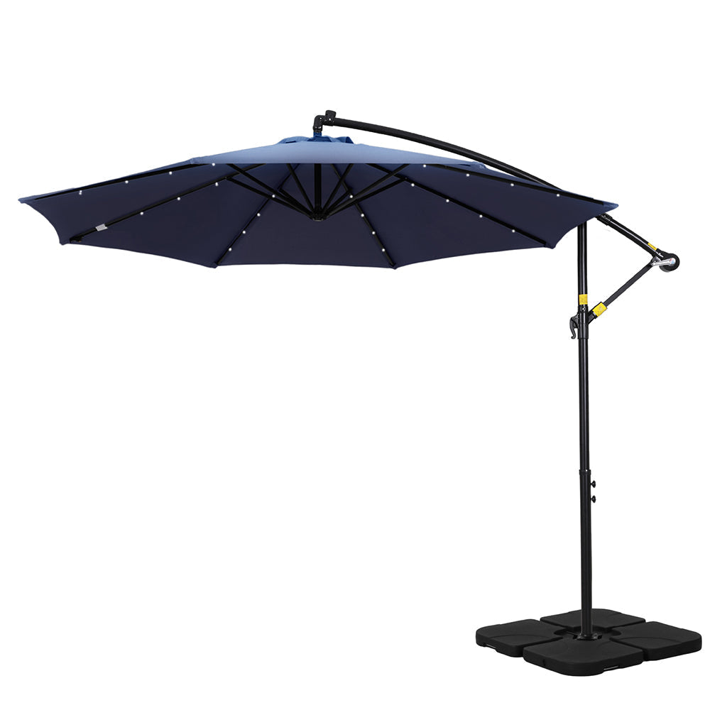 Outdoor Umbrella 3M Cantilever Beach LED w/Base Garden Shade Patio Navy Decor Fast shipping On sale