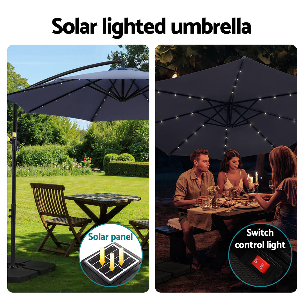 Outdoor Umbrella 3M Cantilever Beach LED w/Base Garden Shade Patio Navy Decor Fast shipping On sale