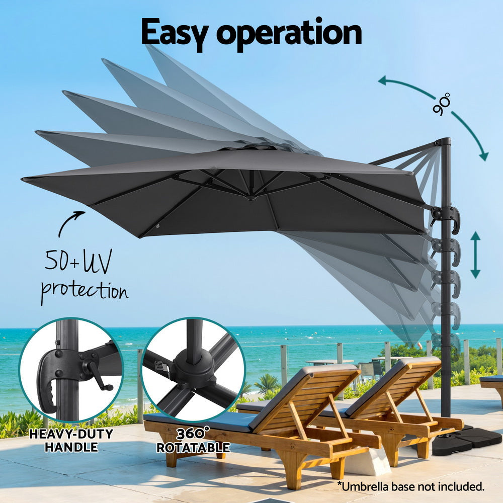 Outdoor Umbrella 3m Umbrellas Cantilever Stand Sun Roma 360 Degree Charcoal Decor Fast shipping On sale