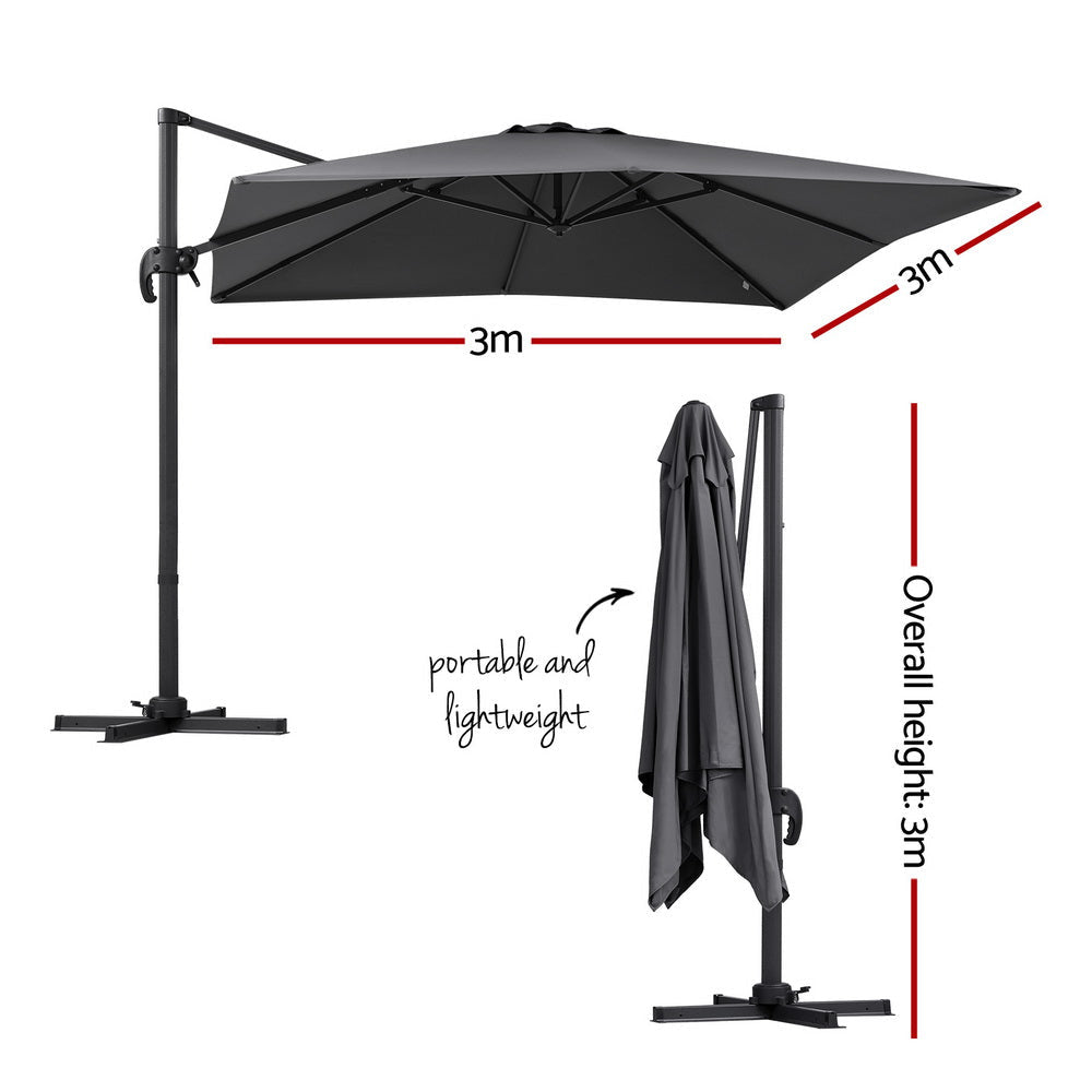 Outdoor Umbrella 3m Umbrellas Cantilever Stand Sun Roma 360 Degree Charcoal Decor Fast shipping On sale