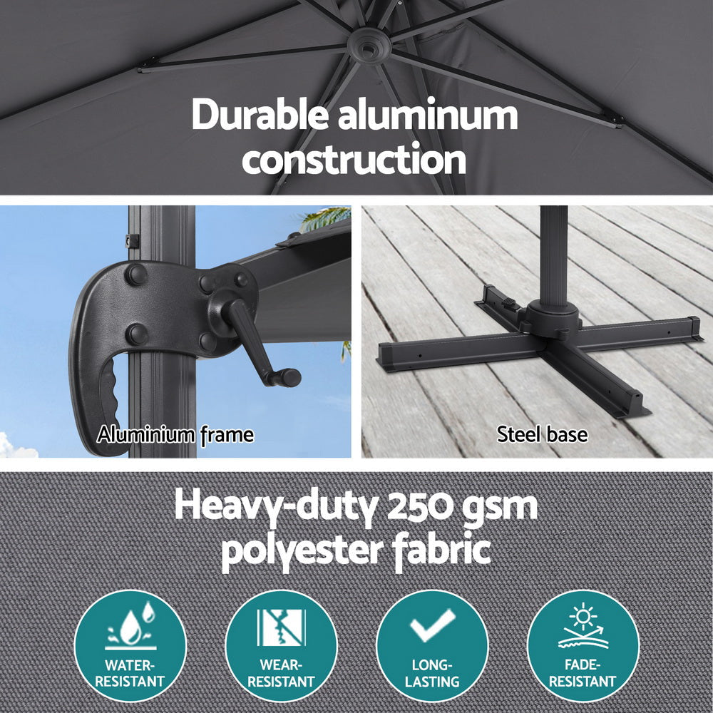 Outdoor Umbrella 3m Umbrellas Cantilever Stand Sun Roma 360 Degree Charcoal Decor Fast shipping On sale