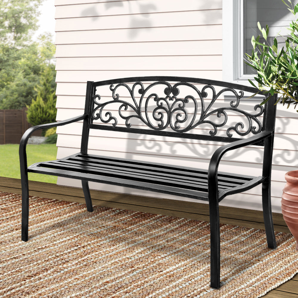 Outdoor Vintage Victorian Insipired Design Garden Bench Relaxing Chair - Black Furniture Fast shipping On sale