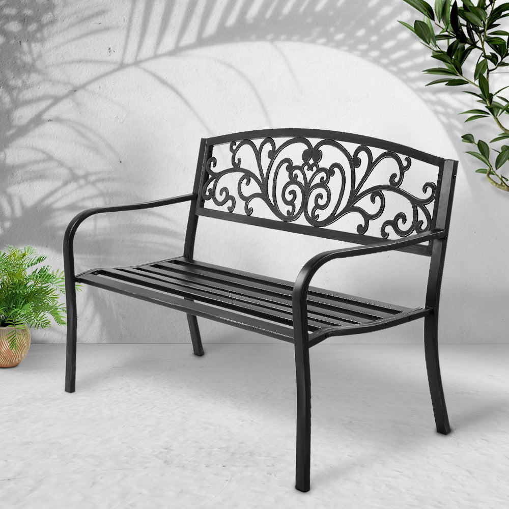 Outdoor Vintage Victorian Insipired Design Garden Bench Relaxing Chair - Black Furniture Fast shipping On sale