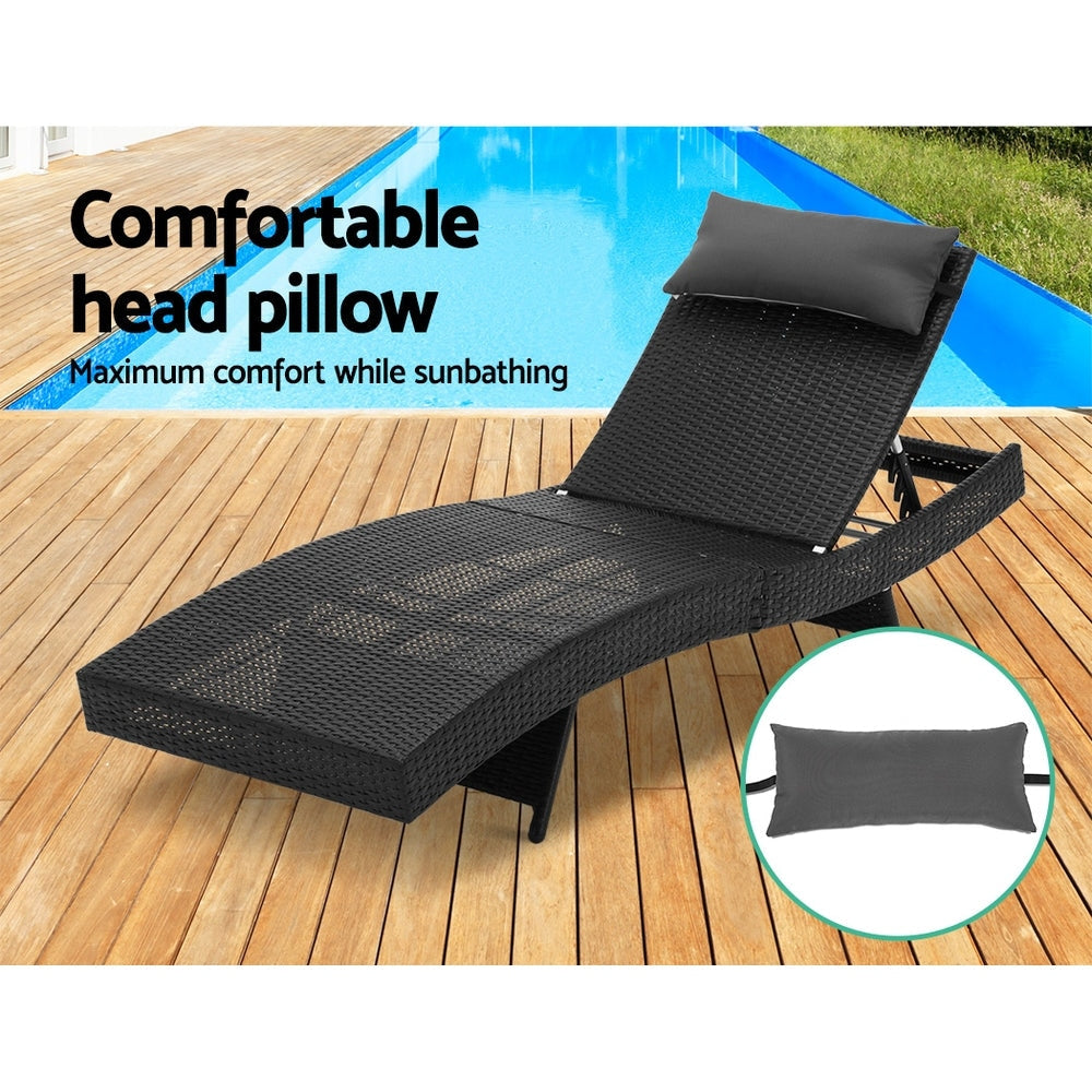 Outdoor Wicker Sun Lounge - Black Furniture Fast shipping On sale