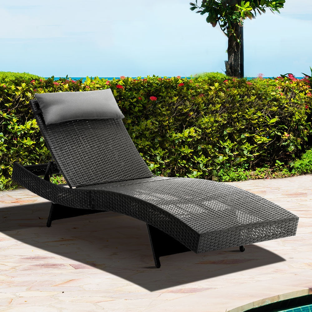 Outdoor Wicker Sun Lounge - Black Furniture Fast shipping On sale