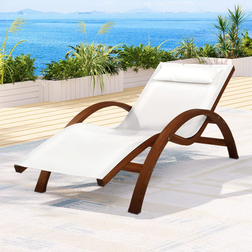 Outdoor Wooden Sun Lounge Setting Day Bed Chair Garden Patio Furniture Fast shipping On sale