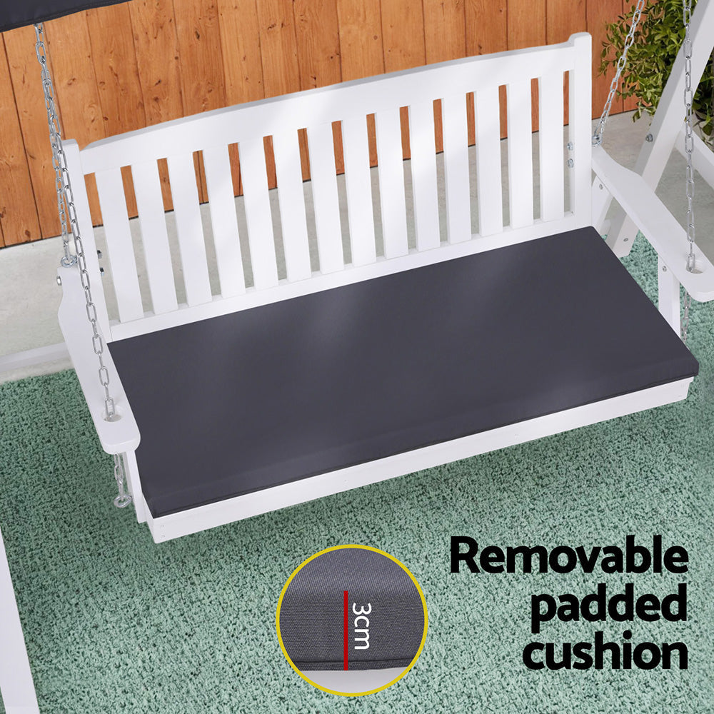 Outdoor Wooden Swing Chair Garden Bench Canopy Cushion 3 Seater White Furniture Fast shipping On sale