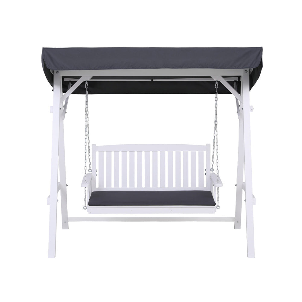 Outdoor Wooden Swing Chair Garden Bench Canopy Cushion 3 Seater White Furniture Fast shipping On sale