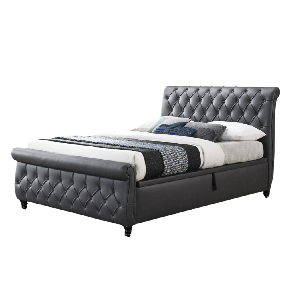 Ozias Luxury PU Leather Button Tufted Gast Lift Bed Frame Queen Size Dark Grey Fast shipping On sale