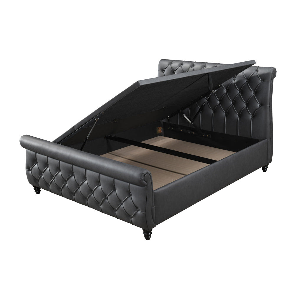Ozias Luxury PU Leather Button Tufted Gast Lift Bed Frame Queen Size Dark Grey Fast shipping On sale