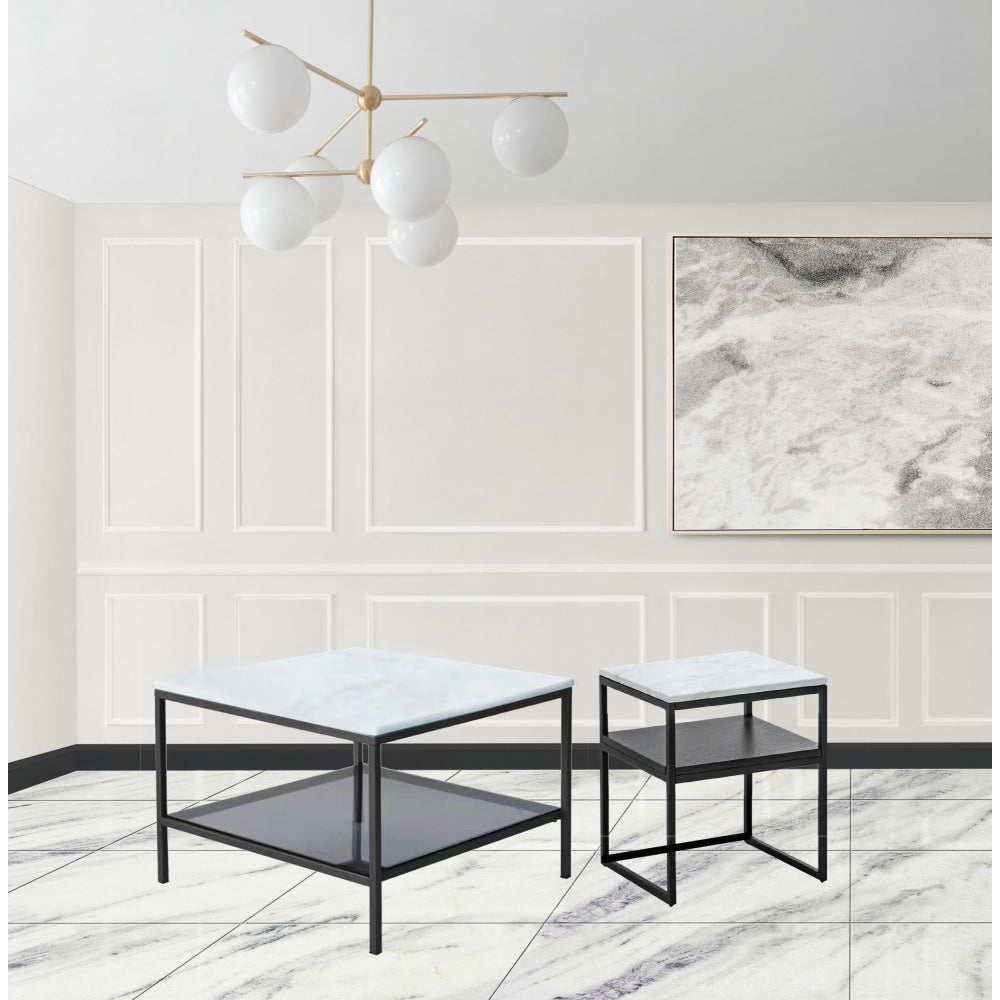 Leonardo Marble Open Shelf Rectangular Coffee Table Metal Frame - White/Black Fast shipping On sale