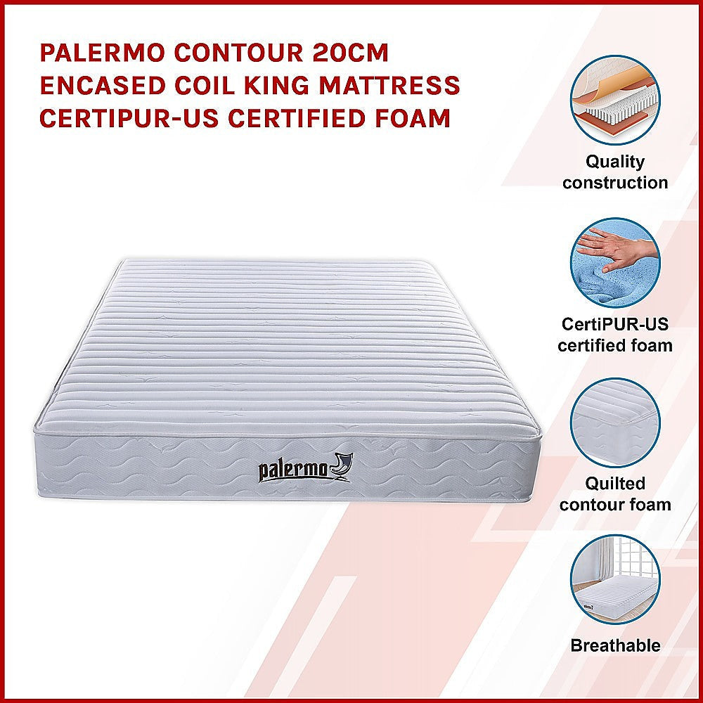 Palermo Contour 20cm Encased Coil King Mattress CertiPUR - US Certified Foam Fast shipping On sale
