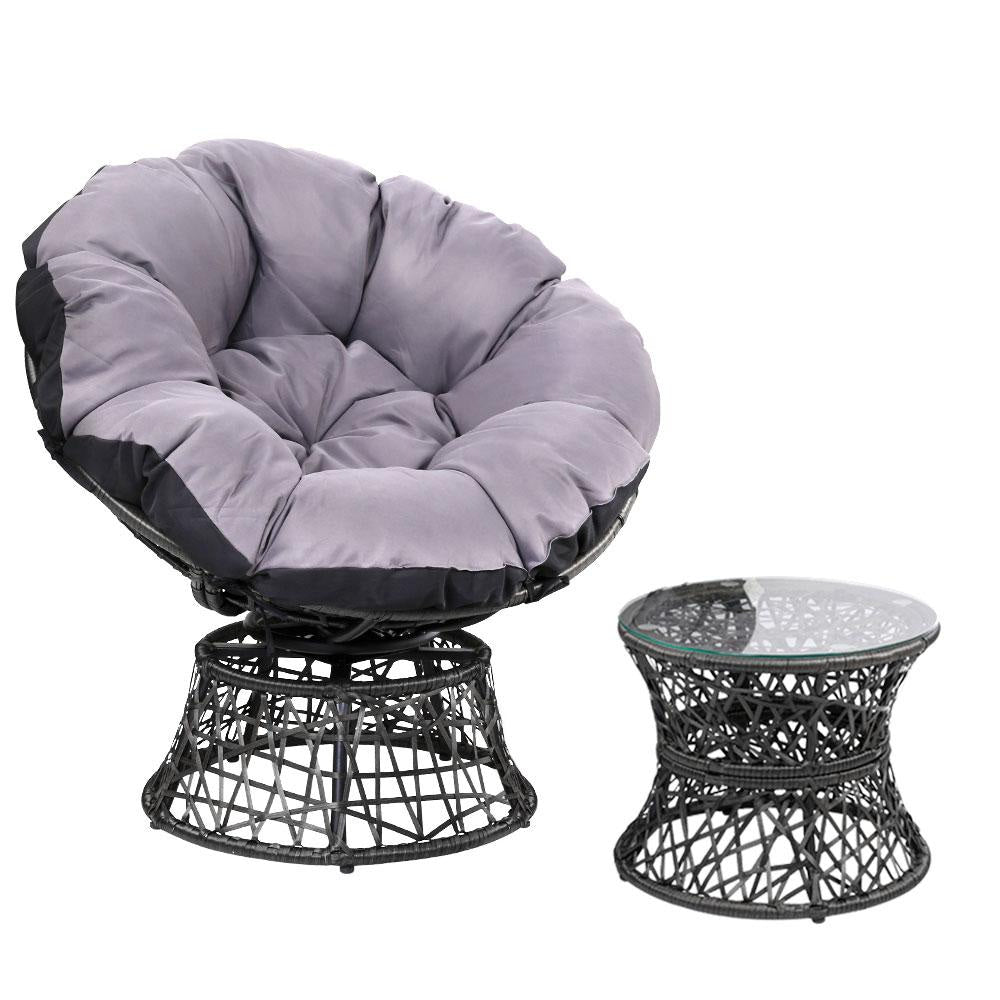 Papasan Chair and Side Table - Black Outdoor Furniture Fast shipping On sale