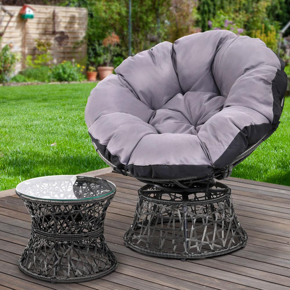 Papasan Chair and Side Table - Black Outdoor Furniture Fast shipping On sale