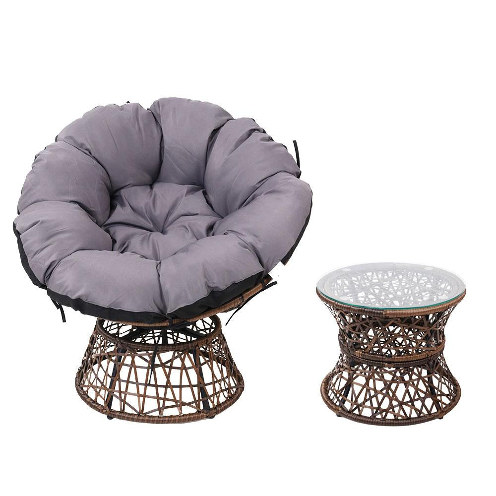 Papasan Chair and Side Table - Brown Outdoor Furniture Fast shipping On sale