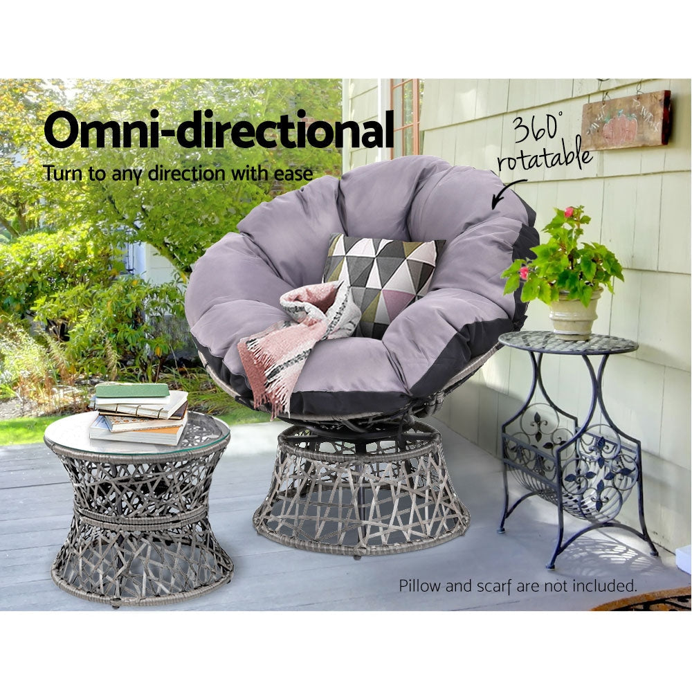 Papasan Chair and Side Table - Grey Outdoor Furniture Fast shipping On sale