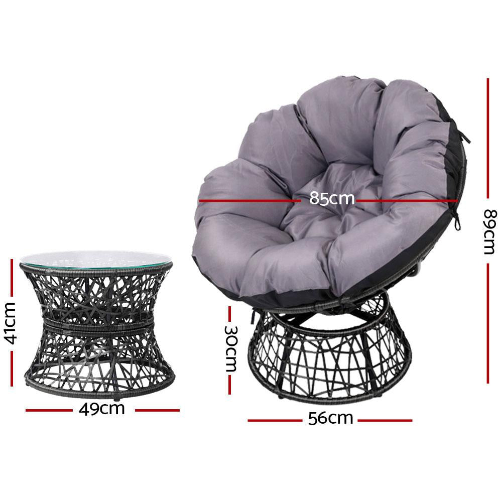 Papasan Chair and Side Table Set - Black Outdoor Sets Fast shipping On sale
