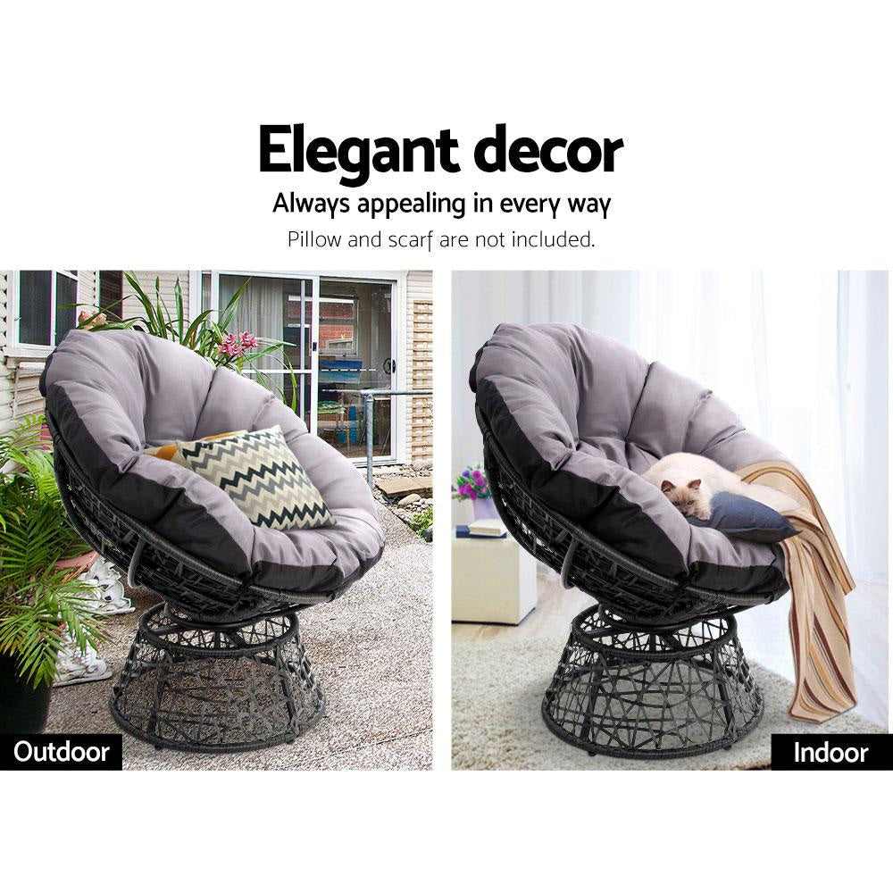 Papasan Chair and Side Table Set- Black Outdoor Sets Fast shipping On sale