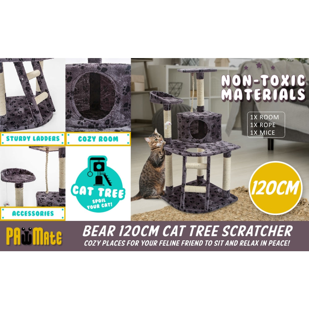 Paw Mate 120cm Grey Cat Tree Bear Multi Level Scratcher Cares Fast shipping On sale