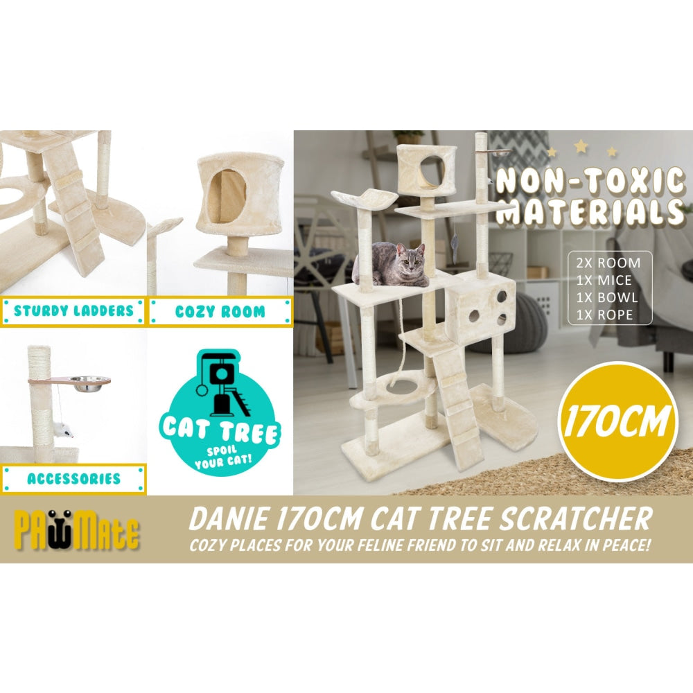 Paw Mate 170cm Beige Cat Tree Danie Multi Level Scratcher Cares Fast shipping On sale