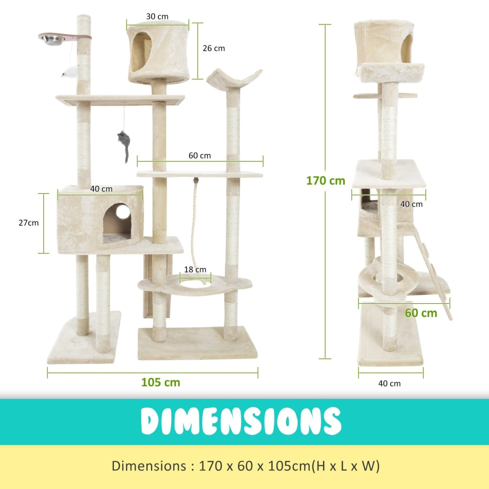 Paw Mate 170cm Beige Cat Tree Danie Multi Level Scratcher Cares Fast shipping On sale