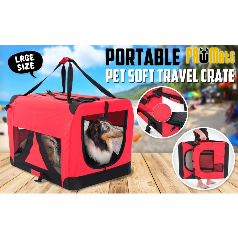 Paw Mate Red Portable Soft Dog Cage Crate Carrier L Cares Fast shipping On sale