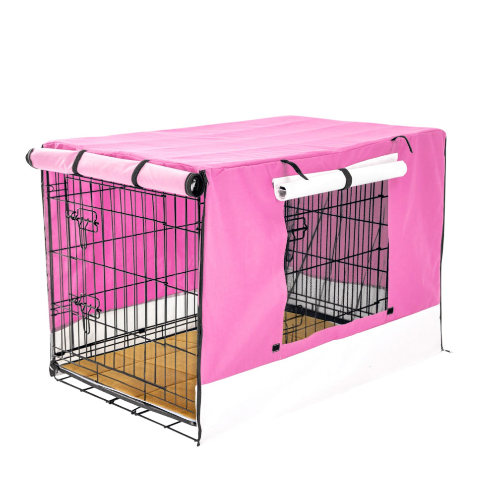 Paw Mate Wire Dog Cage Crate 42in with Tray + Cushion Mat + Pink Cover Combo Cares Fast shipping On sale