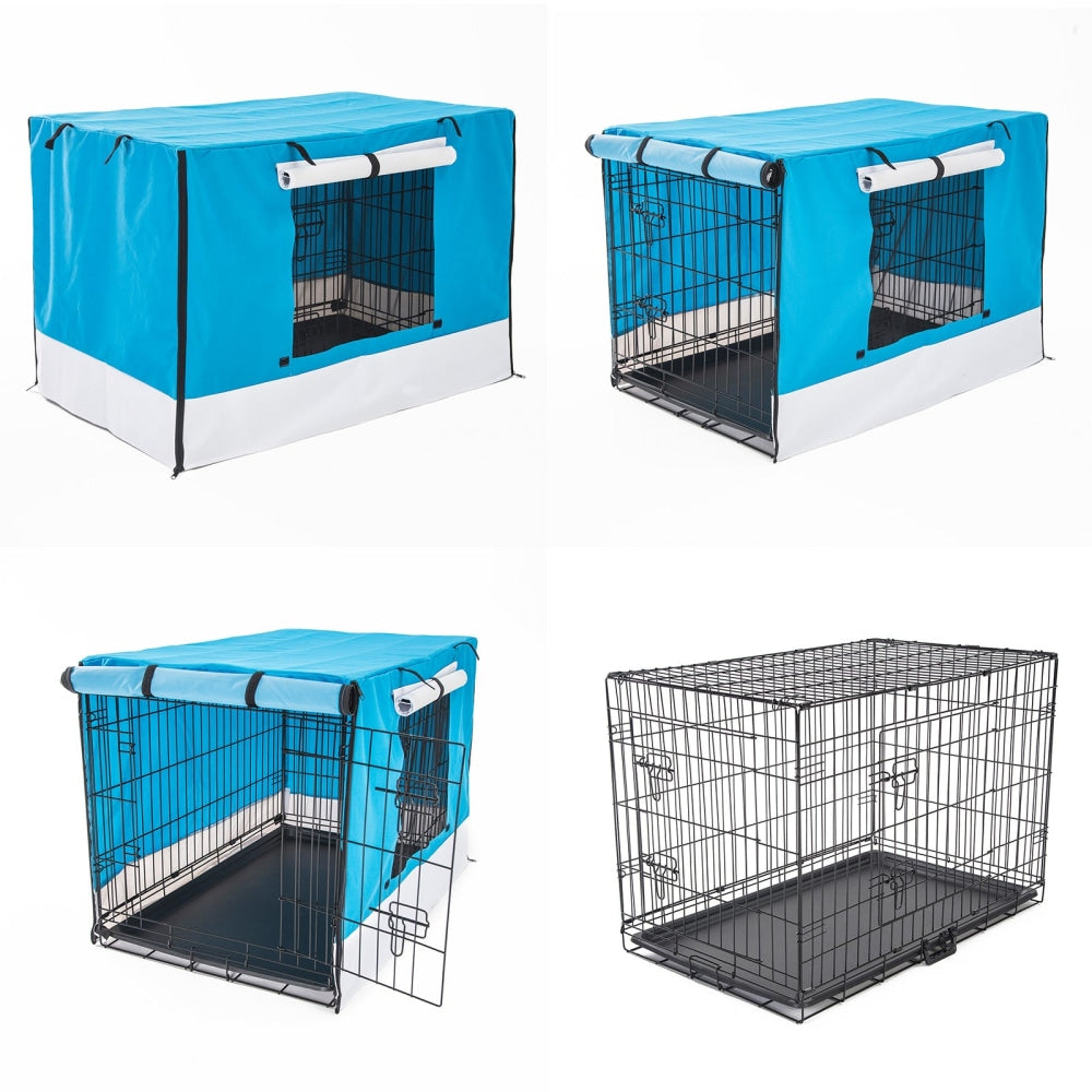 Paw Mate Wire Dog Cage Foldable Crate Kennel 30in with Tray + Blue Cover Combo Cares Fast shipping On sale