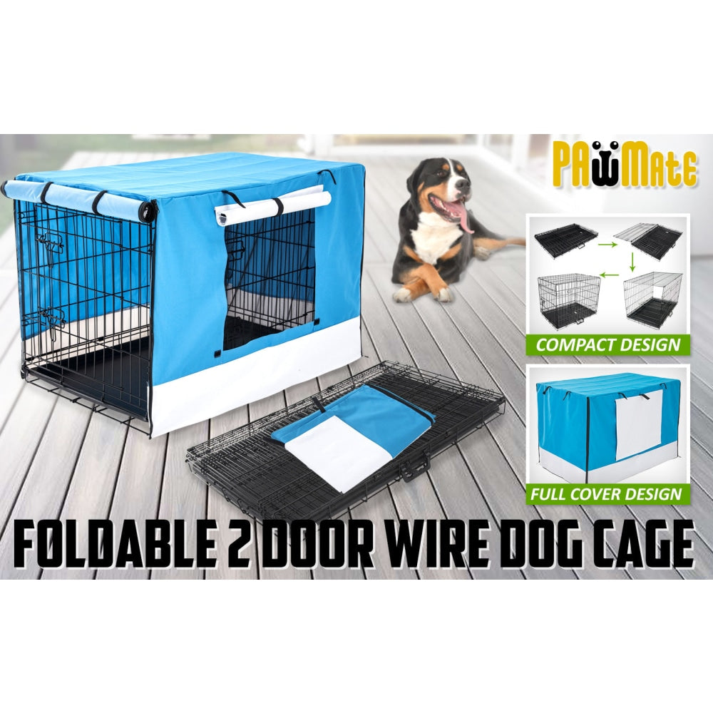 Paw Mate Wire Dog Cage Foldable Crate Kennel 30in with Tray + Blue Cover Combo Cares Fast shipping On sale