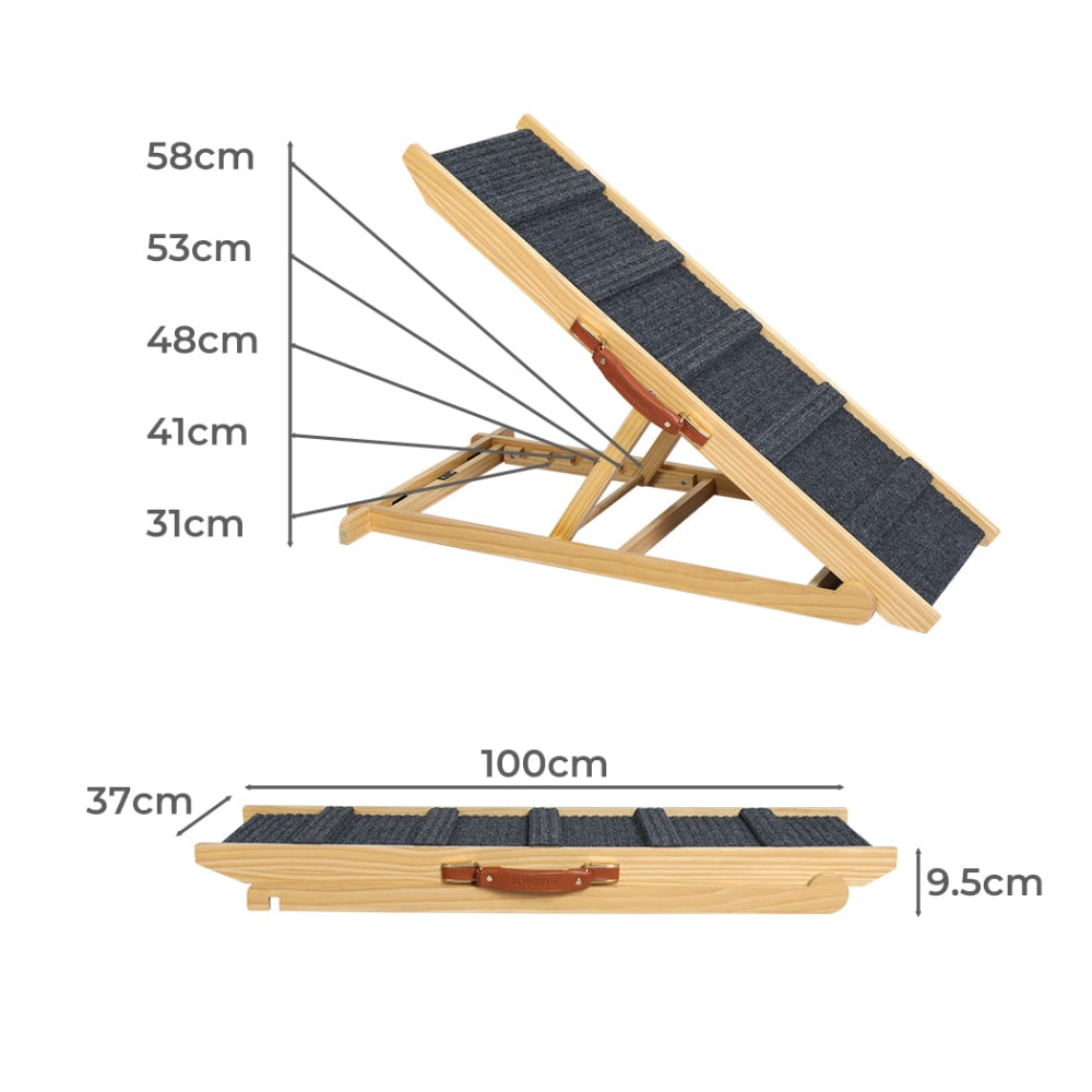 PaWz 5 Wood Adjustable Height Pet Ramp Stair Bed Sofa Wooden Foldable Portable Dog Cares Fast shipping On sale