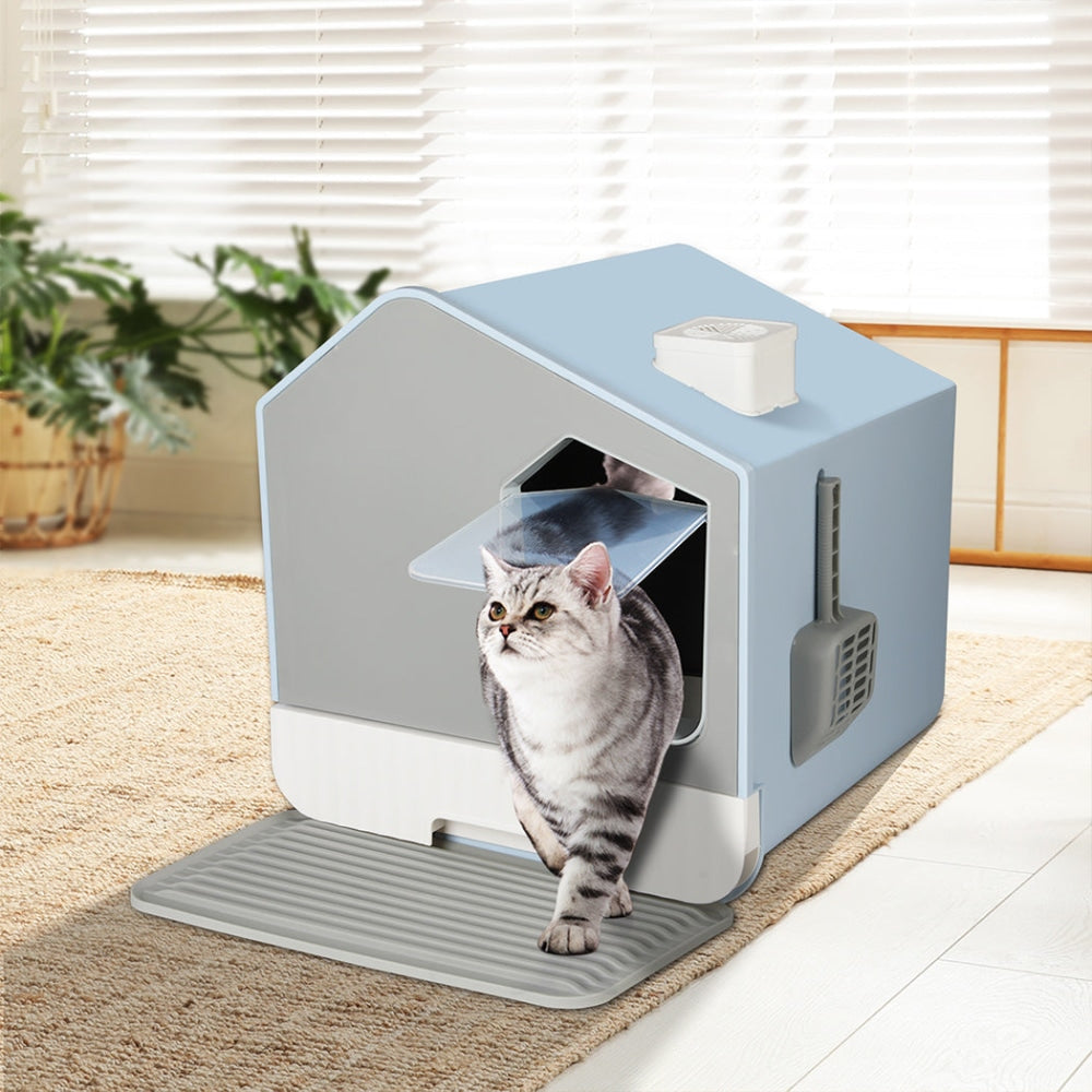 PaWz Fully Enclosed Cat Litter Box Mat Kitty Toilet Odour Control Basin Blue Cares Fast shipping On sale