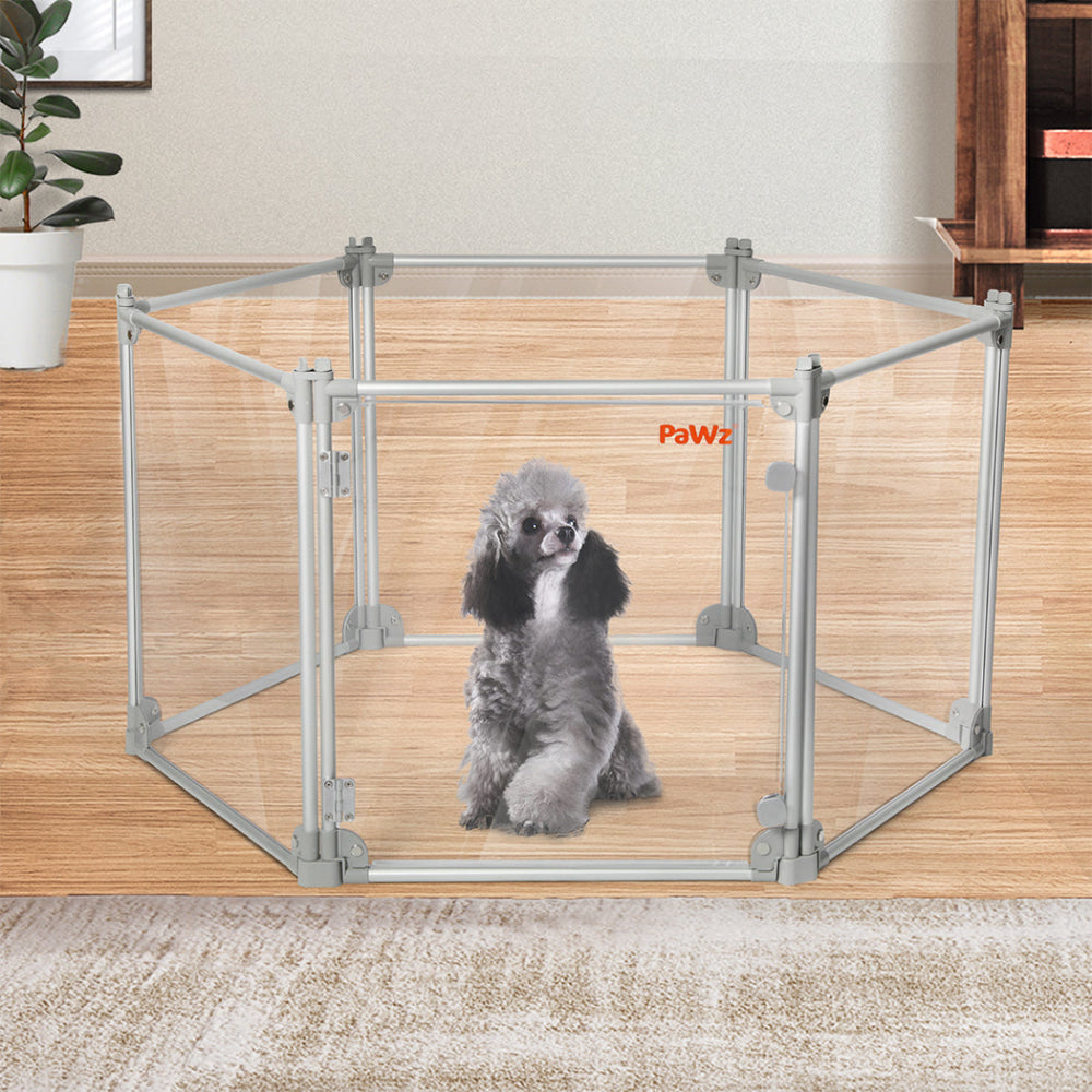 Pawz Pet Playpen Transparent Acrylic Clear Folding Dog Fence Kennel 6 Panel Cares Fast shipping On sale