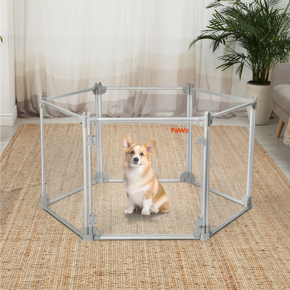 Pawz Pet Playpen Transparent Acrylic Clear Folding Dog Fence Kennel 6 Panel Cares Fast shipping On sale