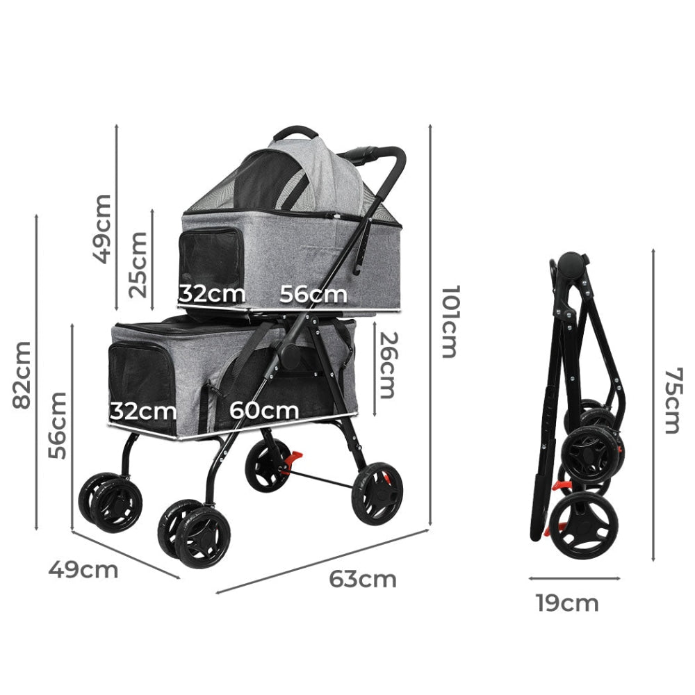 PaWz Two-tier Pet Stroller Double Dog Pram Cat Carrier Travel Pushchair Foldable Cares Fast shipping On sale