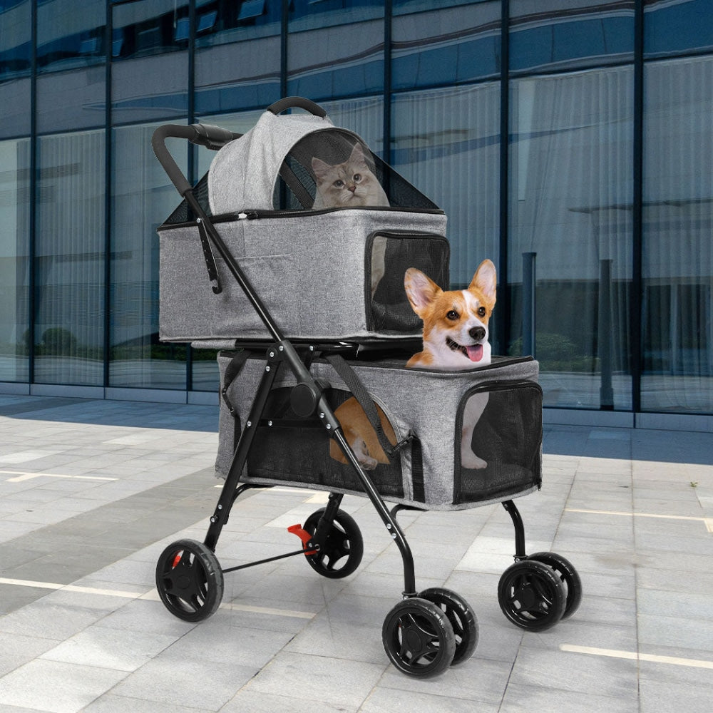 PaWz Two-tier Pet Stroller Double Dog Pram Cat Carrier Travel Pushchair Foldable Cares Fast shipping On sale