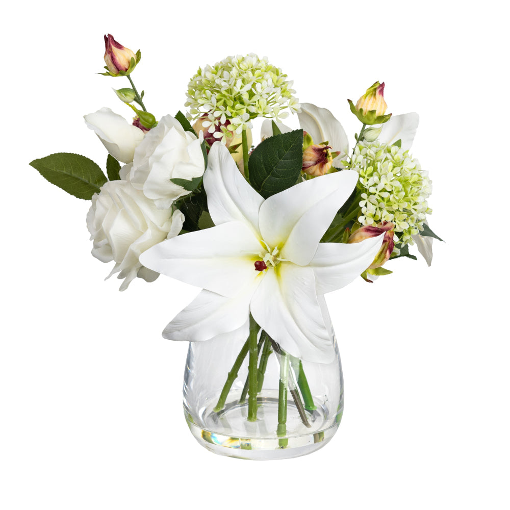 Peony & White Lily 35cm Artificial Plant Flower Arrangement Decorative In Glass Fast shipping On sale