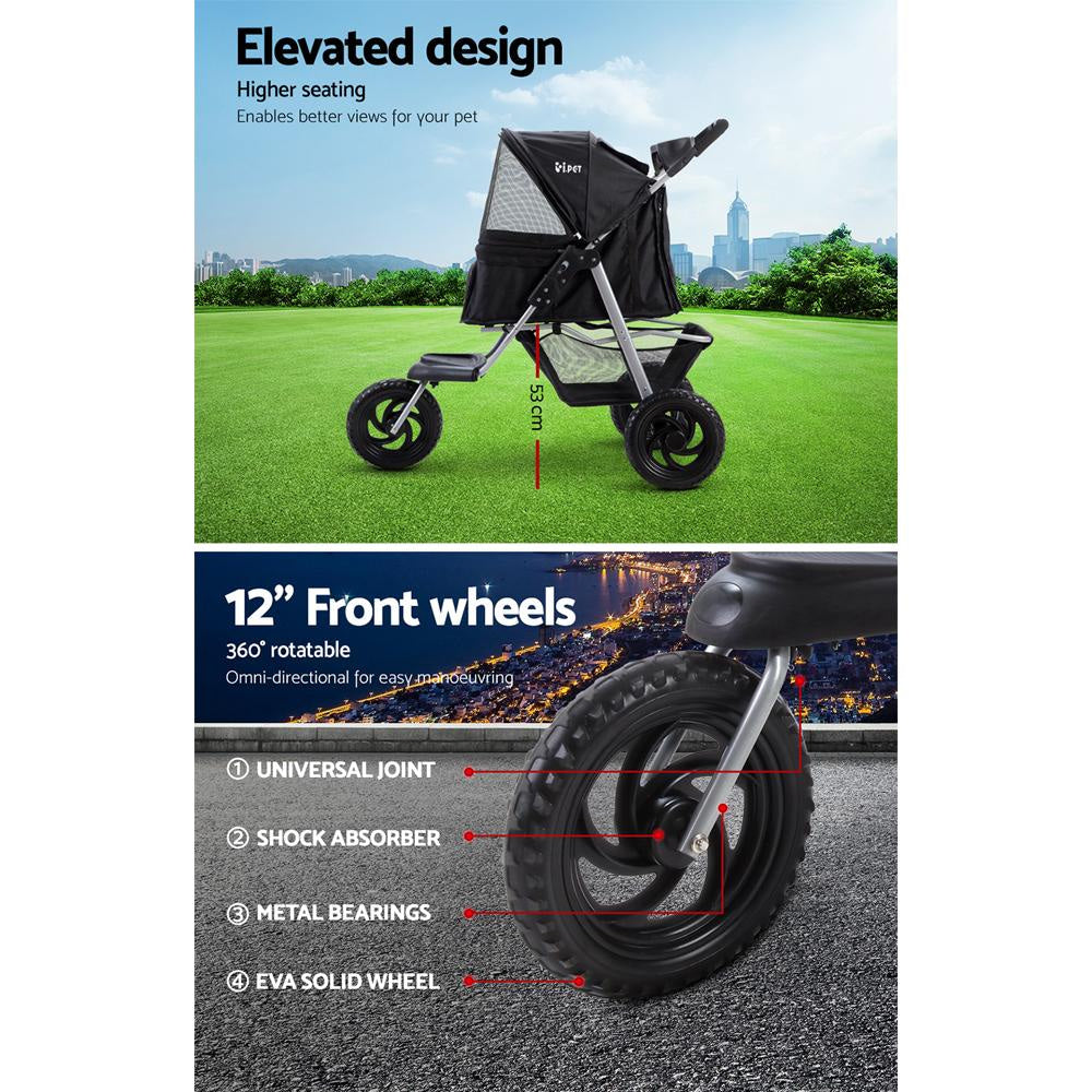 Pet Stroller Dog Carrier Foldable Pram Large Black Supplies Fast shipping On sale