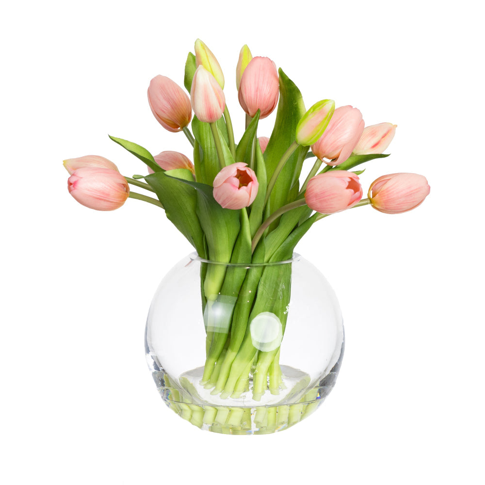 Pink Tulip 29cm Artificial Faux Flower Plant Decorative Arrangement In Fishbowl Fast shipping On sale