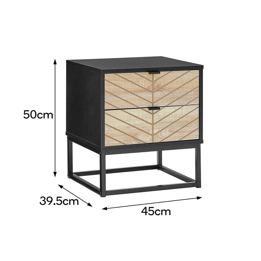 Pizzola 2 Drawer Night Stand Bedside Table Black/Oak Fast shipping On sale