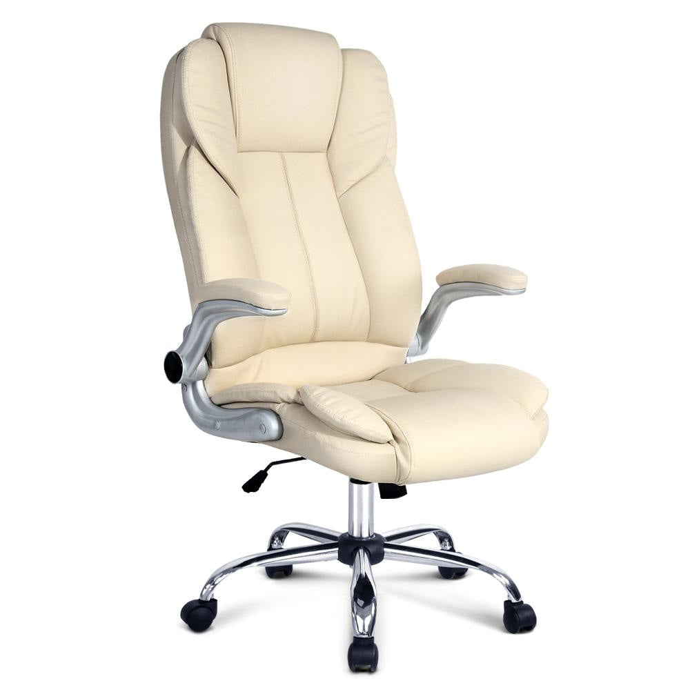 PU Leather Executive Office Desk Chair - Beige Fast shipping On sale