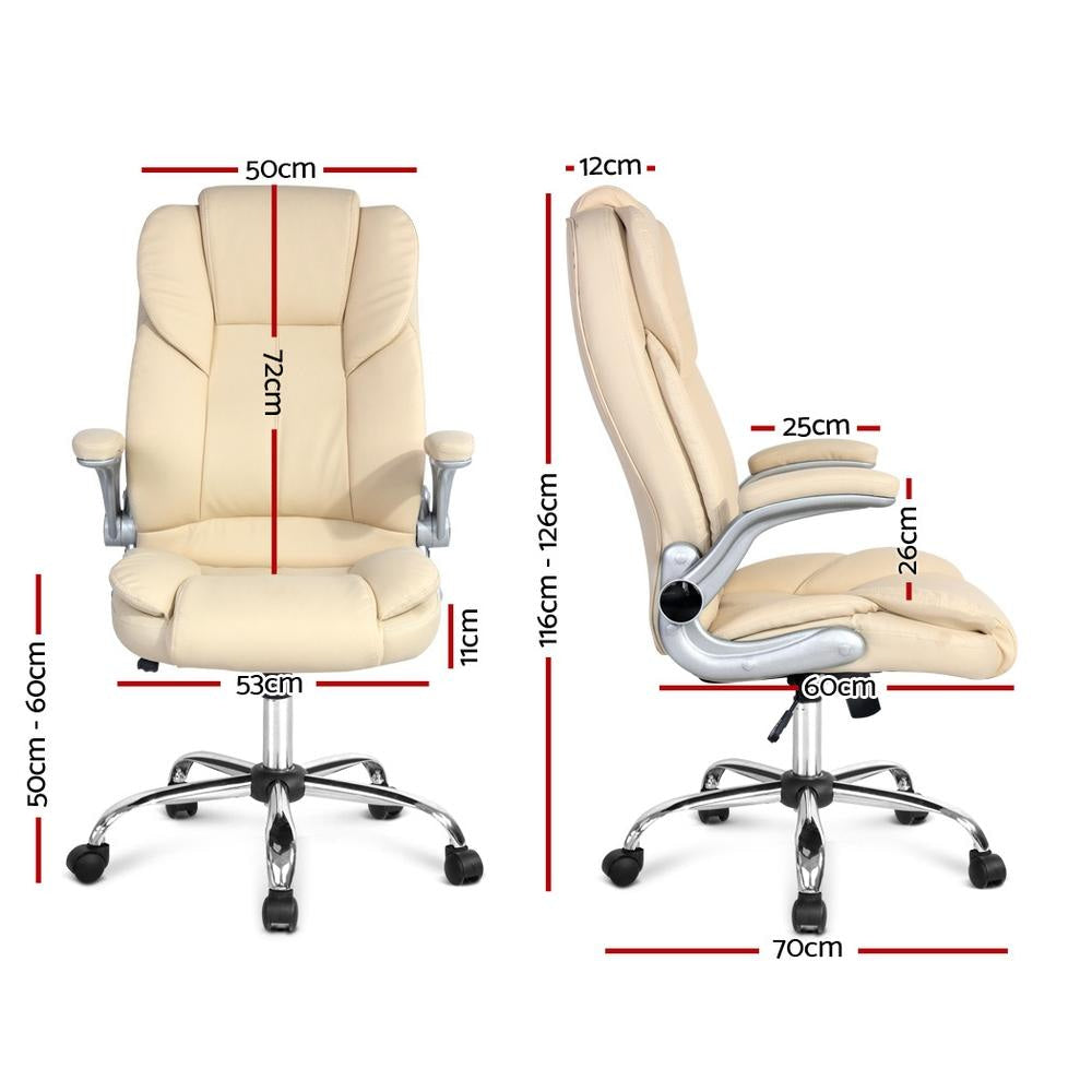 PU Leather Executive Office Desk Chair - Beige Fast shipping On sale