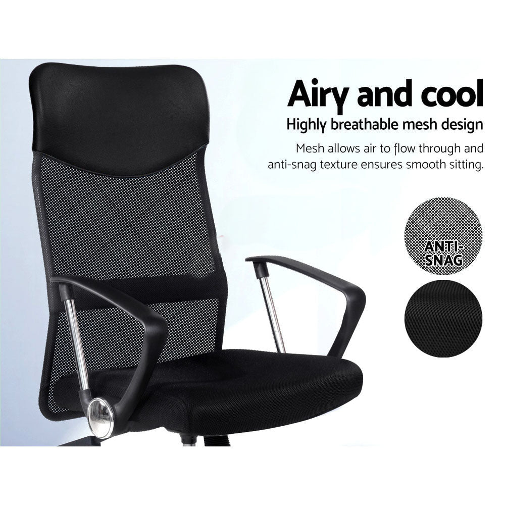 PU Leather Mesh High Back Office Chair - Black Fast shipping On sale